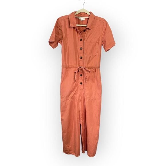Madewell Utility Crop Jumpsuit Dried Coral Pink Womens 2 Wide-Leg Short Sleeve - Picture 3 of 12